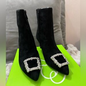 Sam Edelman Black Heeled Boots with Crystal Buckle